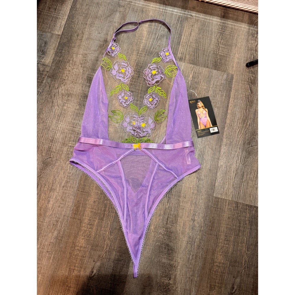 Roma Confidential Peony Blossom Teddy Lilac Purple Floral Mesh Lingerie‎ LI823 M